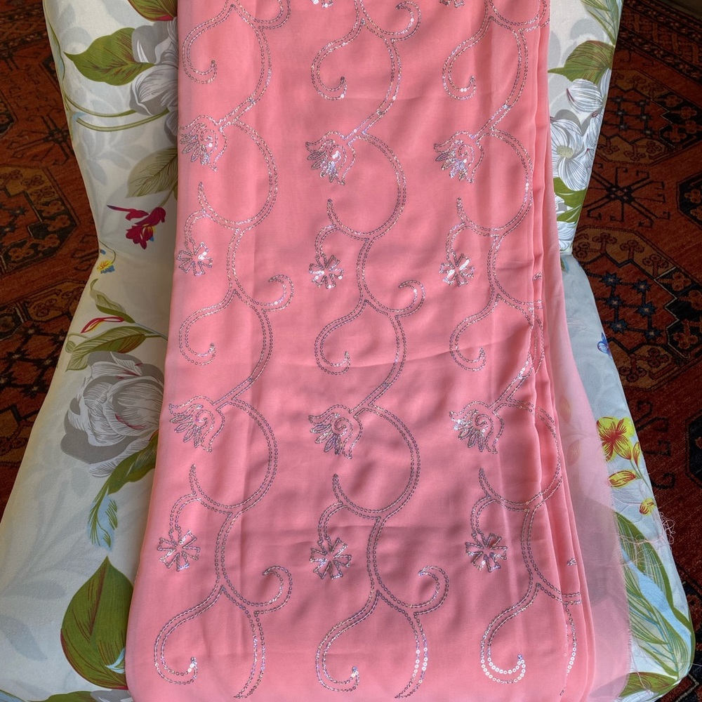 Peach color chiffon saree sari